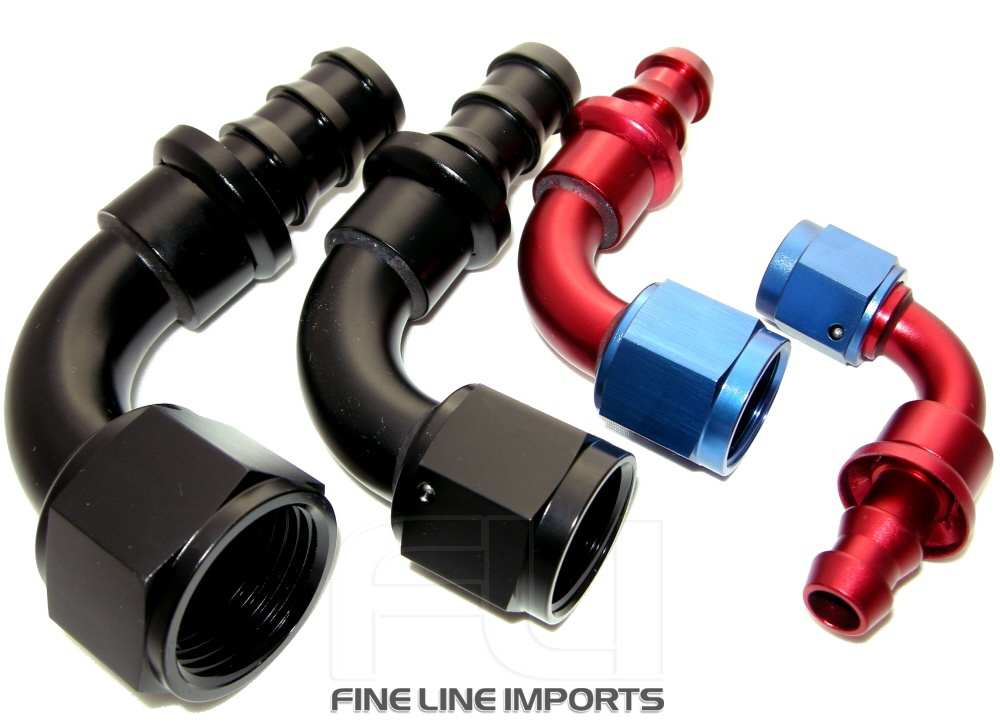 90 Graden Push On Fitting Dash-10 Zwart