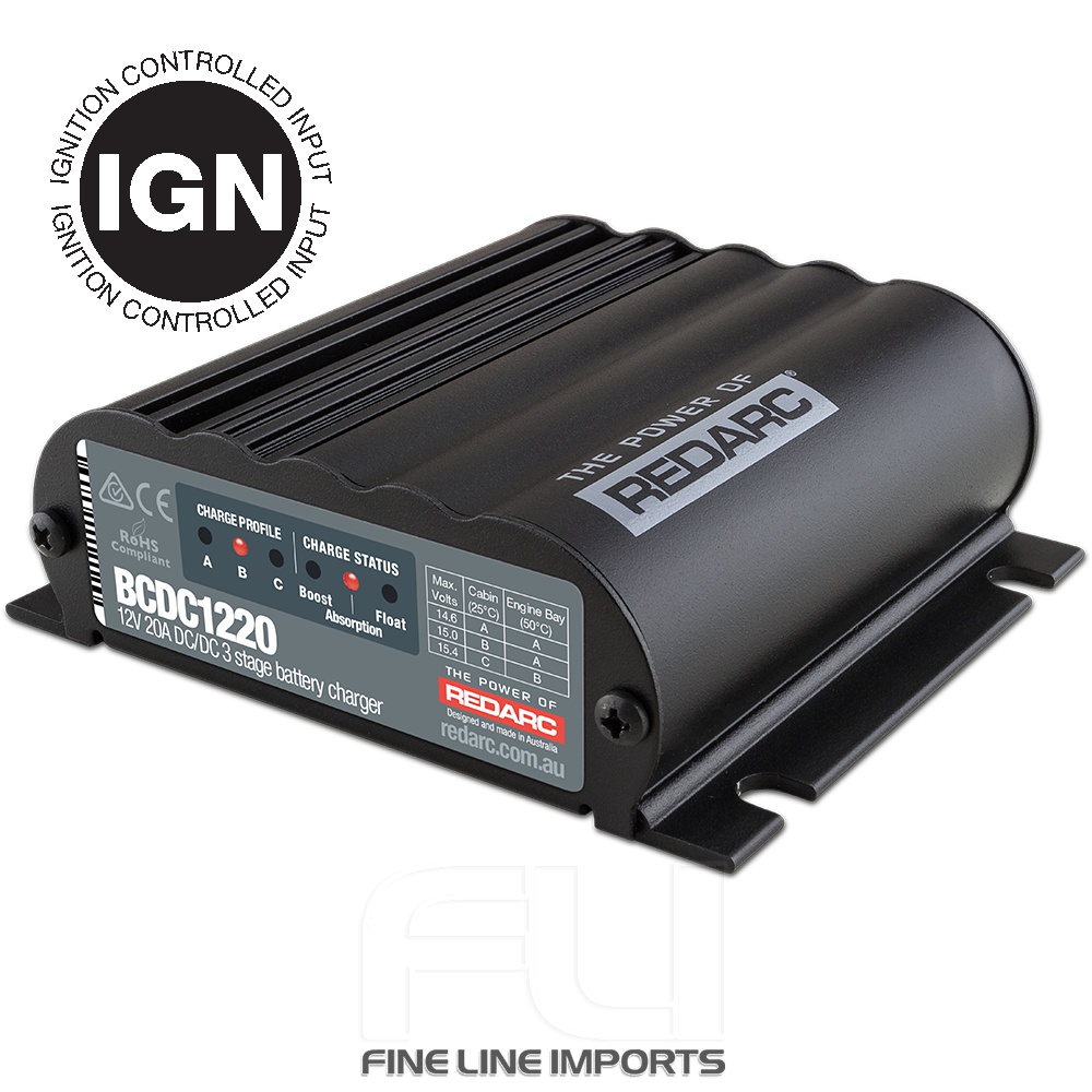 BCDC1220-IGN 12V 20A DC-DC 3 Stage Battery Charger (Ignition Control)