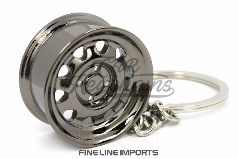 CK-BR058BC Wide steel wheel keychain (black chrome)