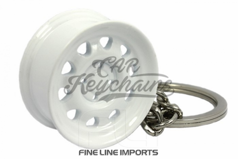 CK-BR058W Wide steel wheel keychain (white)