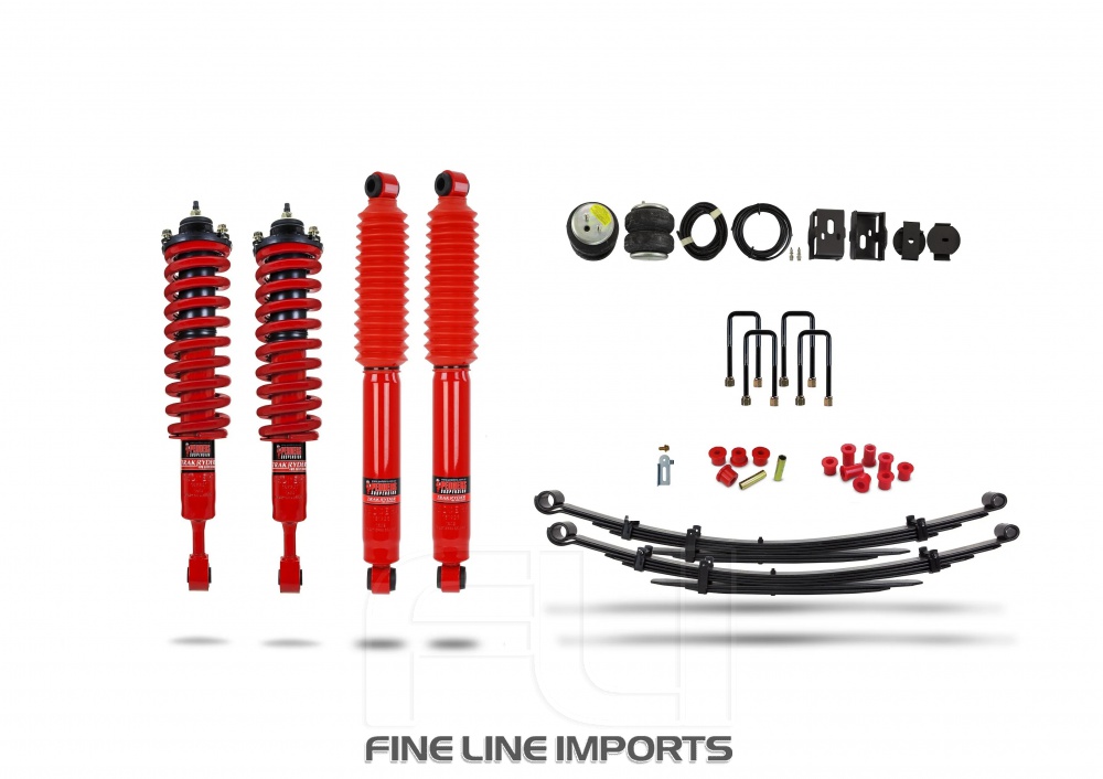 Pedders Heavy Duty Load Carrying and Towing Suspension Kit. With Addtional Air Bags. With Foam Cell Shocks & Assembled Front Struts. Toyota Hilux MK8 (Pedders-803240)
