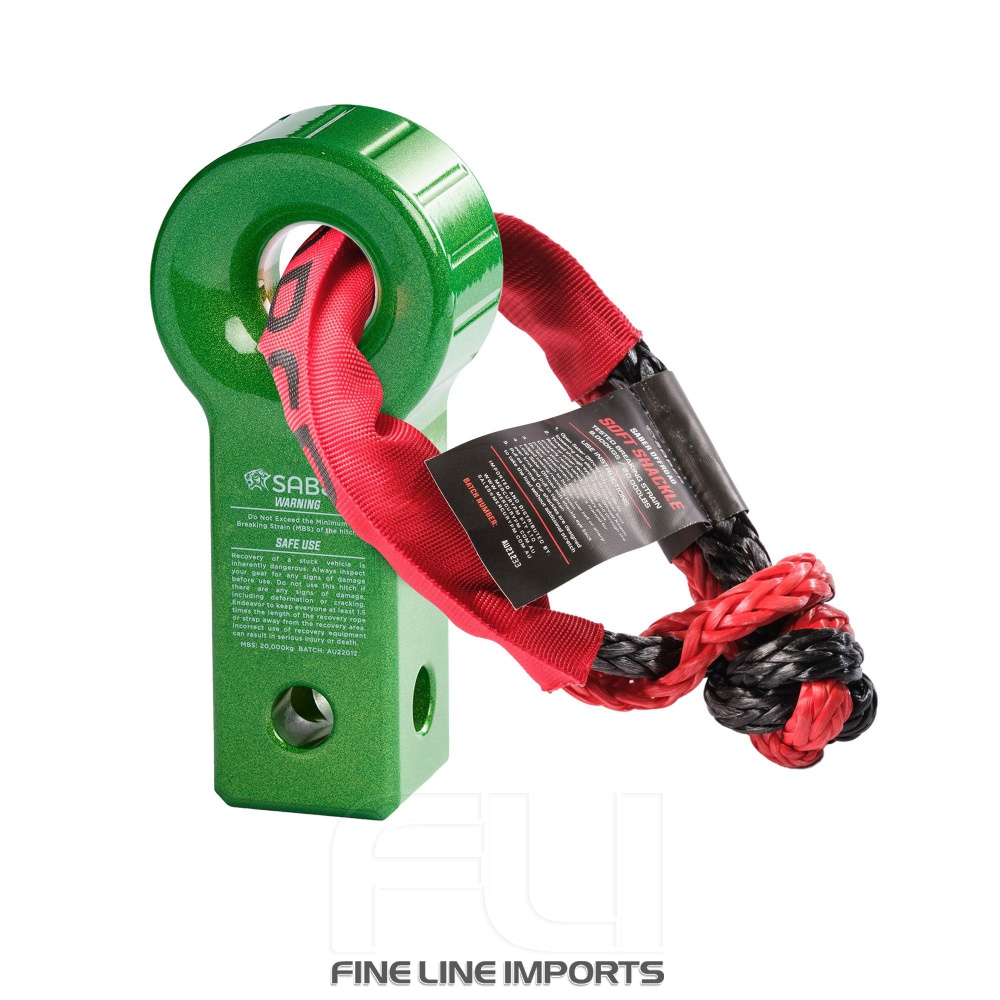 Saber 7075 Aluminium Rope Friendly Recovery Hitch - Green Prismatic & 9K Soft Shackle (SBR-RFRH2GK1)