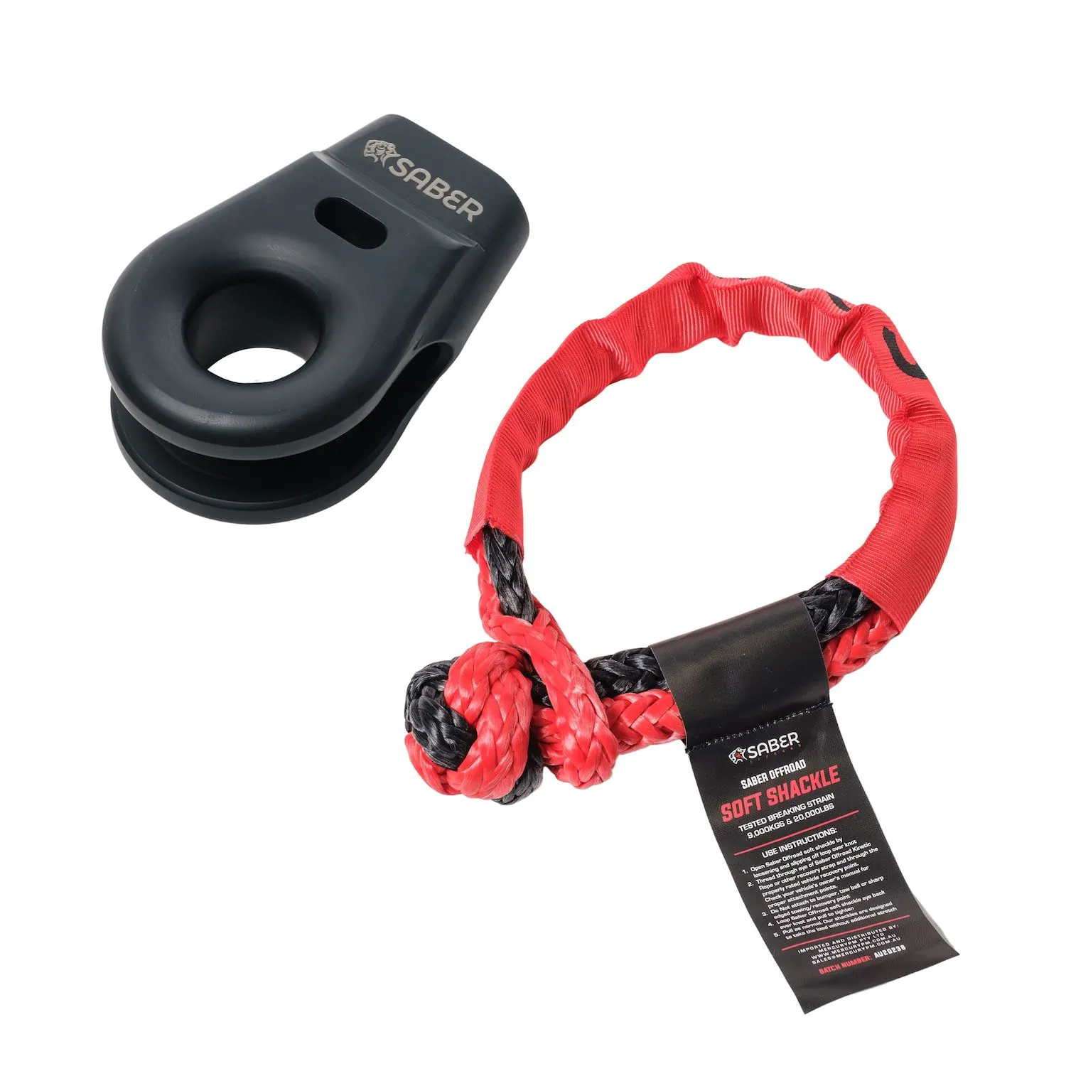 Saber 6061 Aluminium Spliced Winch Thimble - Cerakote Black & 9K Soft Shackle (SBR-SWTBLKK1)