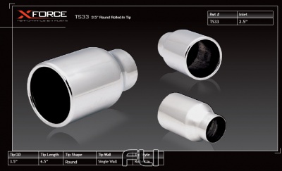 2.5 inch Inlet 3.5 inch Round Rolled-In Tip, Stainless Steel