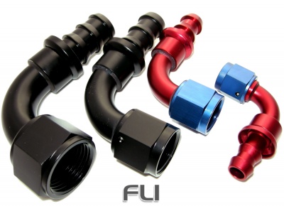 90 Graden Push On Fitting Dash-6 Rood/Blauw