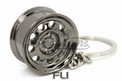 CK-BR058BC Wide steel wheel keychain (black chrome)