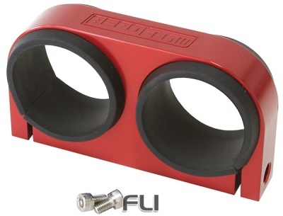 Dual Billet Fuel Pump Bracket - Red Suits Aeroflow/Bosch 044 Fuel Pumps. Can also be used as a 2-5/8 Inch Gauge Holder