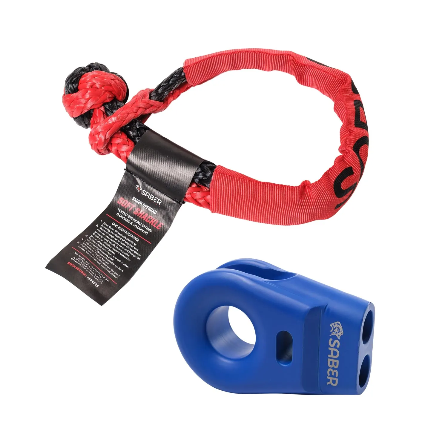 Saber 6061 Aluminium Spliced Winch Thimble - Cerakote Blue & 9K Soft Shackle (SBR-SWTBK1)
