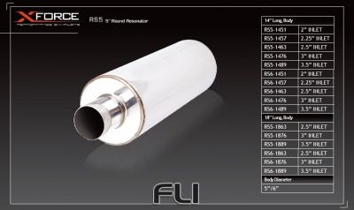 Universal Muffler Round Resonater 5 inch OD Barrel, 14 inch Long, 2.5 inch Inlet Straight Through