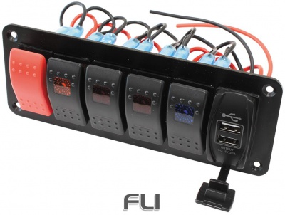 Universal Switch Panel with USB Charging Ports Start, 4 x On/Off Switches, 2 x USB Charging Ports